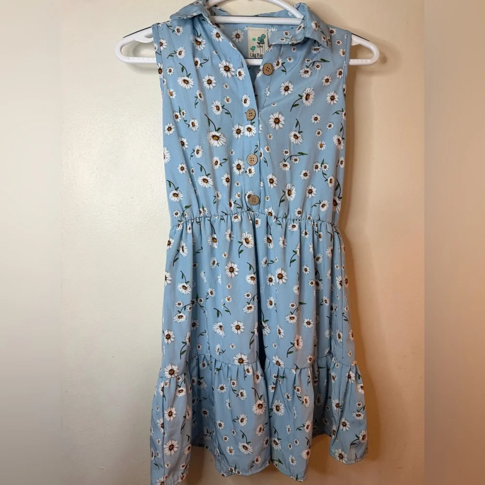 Lily Bleu Girls Blue Daisy Floral Button Front Dress Size 12 - Picture 3 of 8